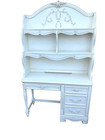 67448  French Provincial White Desk With Ornate Bookcase Hutch