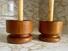 Vintage Mid Century Modern Teak Wood Taper Pillar Candle Holders Set Of 2