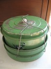 Vtg 40s-50s Green Hand-painted Floral Metal Cake Pie Carrier