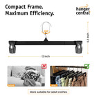 12 Inch Plastic Pants Hangers With Extra Long Clips In Black 25 Pack