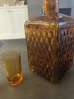 Vintage Amber Decanter Bottle  Diamond With 4 Shot Glasses   No Topper