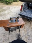 Antique Vintage Singer Sewing Machine In Cabinet  Treadle Table Wrought Iron 