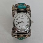 Large Men s Navajo Sterling Cuff Watch With Blue And Green Turquoise Vintage