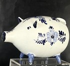 Vintage Blue   White Delft Ceramic Piggy Coin Bank  Holland