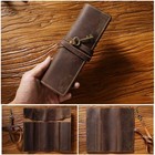 Genuine Leather Pencil Case Roll Up Pen Curtain Storage Pouch Stationery Holder