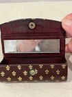 Vintage Lipstick Case Holder Made In Italy Genuine Leather W  Mirror Brown Gold