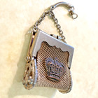 Vintage Miniature Metal Mesh Coin Purse   Pill Container Crown Emblem Kiss Lock