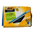60 Pens Bic Pens Round Stic Xtra-life Medium Point Ballpoint Pen Blue Ink