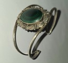 Vintage Fred Harvey - Native Sterling   Malachite Bracelet   Cuff Rare  error  