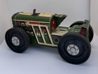 Vintage 1940 s Marx Tin Litho Green   Red Wind-up Toy Tractor Crawler-works 
