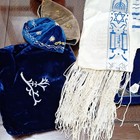 2embroidered Jewish Tallis Prayer Shawls  Blue Gold Designs  Velvet Bag  Kippahs