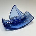 Vintage 1930s Houze Glass Cobalt Blue Sailboat Rocker Ink Blotter Figural