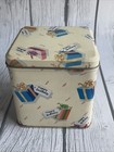 Vintage Square Metal Tin Bristol Ware Attached Lid Hong Kong Happy Birthday 4   