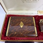 Vintage Marathon Klix Cigarette Case Ronson Lighter Set Boxed Tortoise 1950s