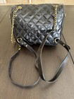 Handmade Black Quilted Shoulder Bag Boho Vintage Jewelry Charms Gold Chain