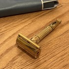 Vintage 1960 Gillette Toggle Adjustable Gold Safety Razor F4 With Blue Sleeve