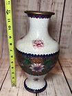 Set Of 2 Cloisonne Enamel Vase White Flower Floral Motif 12 Inch China Antique