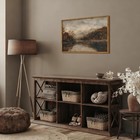 Wood Framed Vintage Wall Art  Moody Lake Forest Landscape Wall Decor Painting   