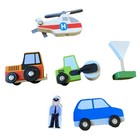 Melissa And Doug 6 Piece Lot- Vehicles  Sign  Police Wooden Toys