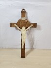 Vintage Wall Cross Religious Crucifix Copper-colored Cross Cream Jesus Hanging