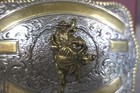 Vtg Crumrine Brass Engraved Western Rodeo Cowboy Bull Rider Trophy Belt Buckle