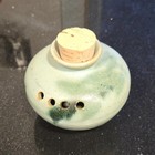 Vintage Pottery Garlic Keeper With Cork Lid Green Glaze Signed Handmade Boho