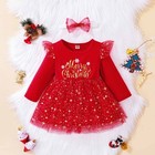 2pcs Infant Baby Girls Letter Long Sleeve Tulle Tutu Dress Headband Xmas Outfit
