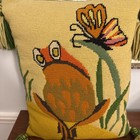 Vintage Needlepoint Frog Pillow 16   x13   x4   