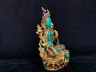 Rare Nepali Turquoise Green Tara Gilt Buddhist Statue