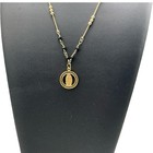 Phoebe s Virgin Mary Gold Tone Black Bead Rosary Style Necklace Heart Charm