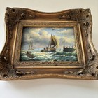 19th Century Antique Seascape Oil Painting  sailing Boat  Small Artwork