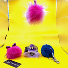 Lot Of 6 Fluffy Pom Pom Keychains  Bag Charms- Multicolor Faux Fur