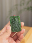 Chinese Natural Green Hetian Jade Jasper Jadeite Hand-carved Pendant Guangong
