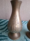 Antique Pair Brass Ecclesiastical Vases Ihs Christogram 
