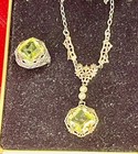 Stunning Antique Sterling Silver Filigree Yellow Citrine Ring   Necklace Set