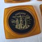 Vintage Chicago Souvenir Drink Bar Coasters 70s Amber Plastic Hong Kong Set Of 4