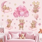 Pink Balloon Bear Wall Stickers  Air Balloon Art Decals For Baby Girls Bedroom