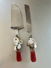 Wedding 2-piece Cake Knife   Server Set Metal Hammered Silver Red white Gold