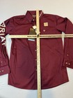 Ariat Team Logo Twill Boys Size Xl Shirt Burgundy Classic Fit Button Down New