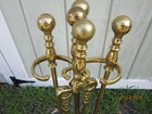 Vintage Virginia Metalcrafters Solid Brass Fireplace Tool Set 4 Pc   Stand