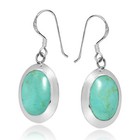 Simple Everyday Oval Shaped Green Turquoise Sterling Silver Dangle Earrings