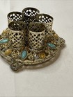 Vintage Lipstick Holder 5 Slot Filigree Metal Rhinestones 1940s Or 1950s