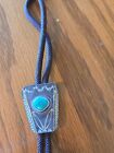 Vintage Chief Wolf Robe Stamped Sterling Silver Bolo Tie With Turquoise Stone