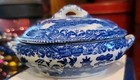 Vintage Flow Blue Toy Blue Willow Casserole Bowl Lidded 1930s Japan 5 1 2