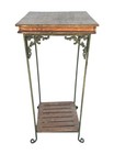 Vintage Ornate Cast Iron Wood Plant Stand 30 5    H Green Gold Two Tiered