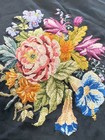 Victorian Black Silk Piano Shawl Silk Petite Point Hand Needle Work Floral 59x34
