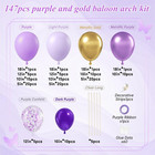 147pcs Purple And Gold Balloon Arch Kit  Purple And Gold Party Decorations With 