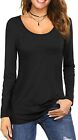 Women Long Sleeve Round Scoop Neck Plain T-shirt Ladies Fitted Summer Top 8-26