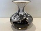 Vintage Hollohaza Hungary Porcelain Vase Black White Art Nouveau Lady Gold Trim