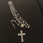 Vtg Sterling Silver Crystal Catholic Rosary 26       Rare Floral Spacers